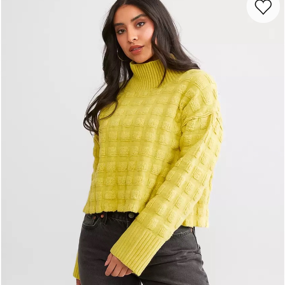 Free People Care Soul Searcher Mock Neck Sweater Small Citronelle Heather EUC